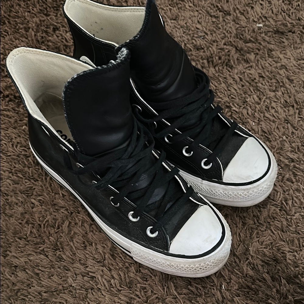 Converse Black leather and White High-Top Sneakers